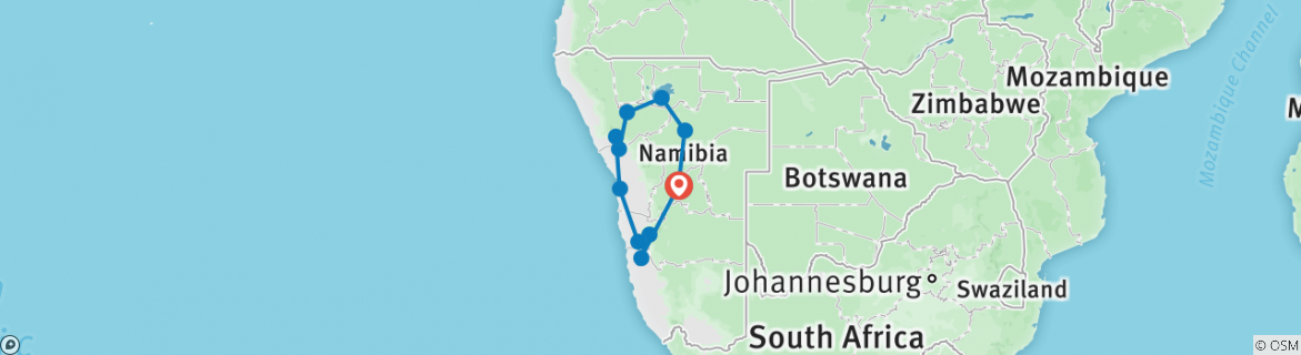 Carte du circuit Découvrez la Namibie - Lodges