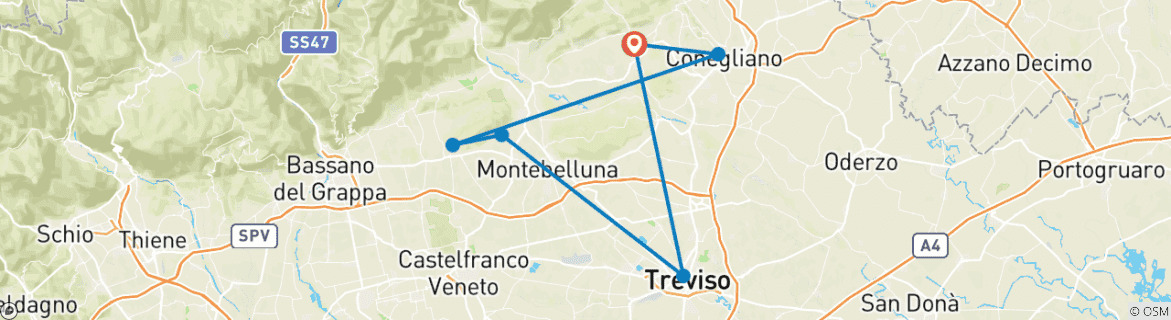 Carte du circuit Promenade dans les collines du Prosecco et la Venise cachée