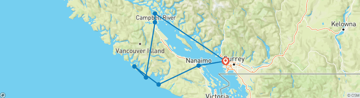 Foto van een kaart met de route van de rondreis