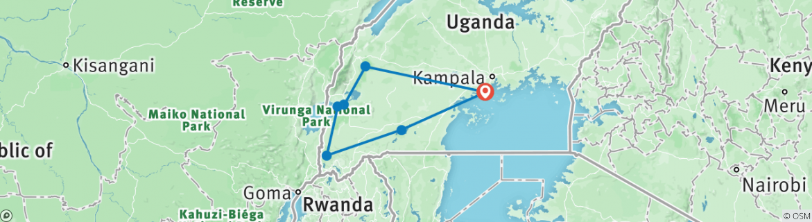 Image of a map showing the route of the tour