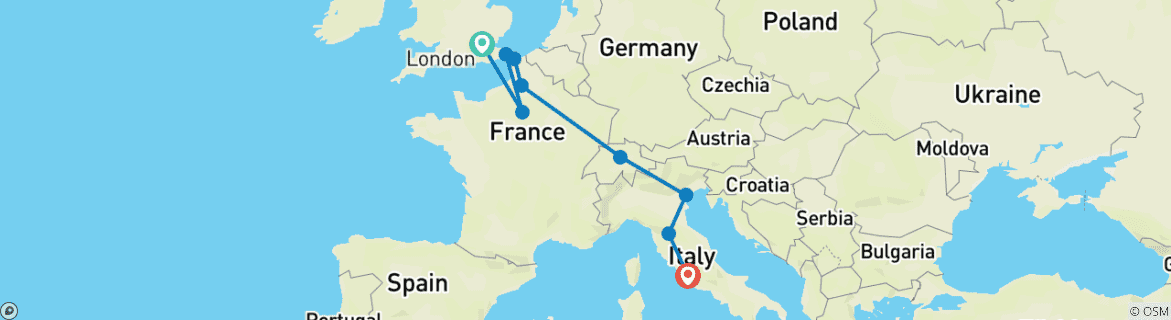 Carte du circuit Voyageur européen (U S C A Base Tour)