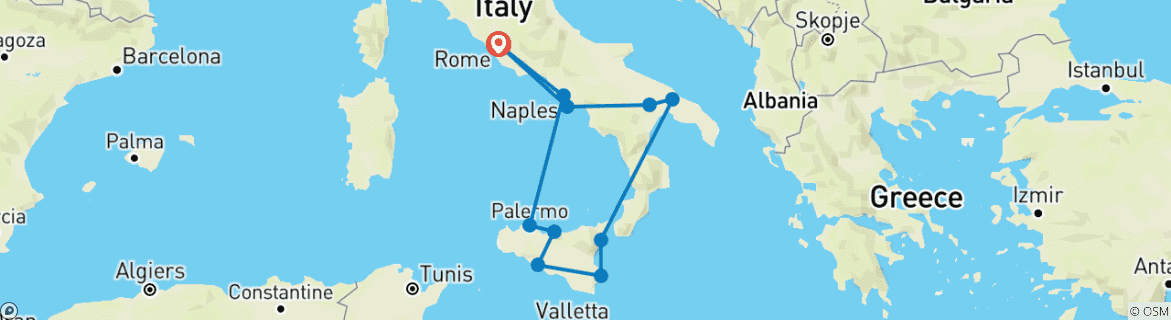 Map of Highlights of Southern Italy and Sicily