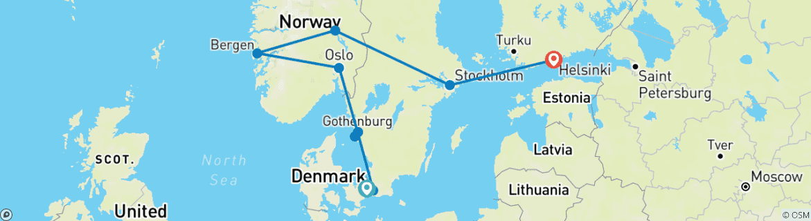 Kaart van Compleet Scandinavië