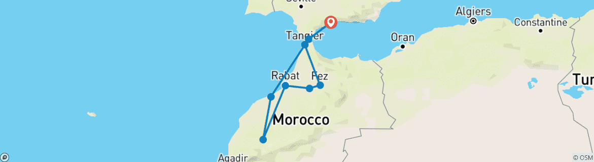 Kaart van 5-Daagse Rondreis Marokko, Keizerlijke Steden Express