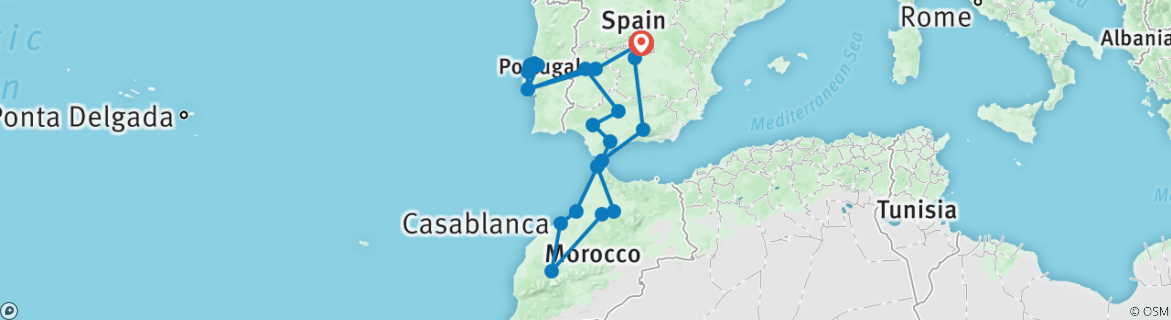 Map of 18-Day Tour Portugal & Andalusia & Morocco