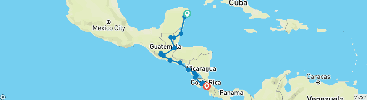 Carte du circuit Épopée du Mexique au Costa Rica