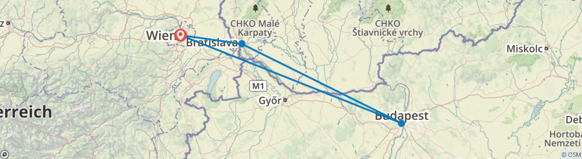 Carte du circuit Le Nouvel An sur le Danube : Vienne, Budapest et Bratislava - croisière de port à port