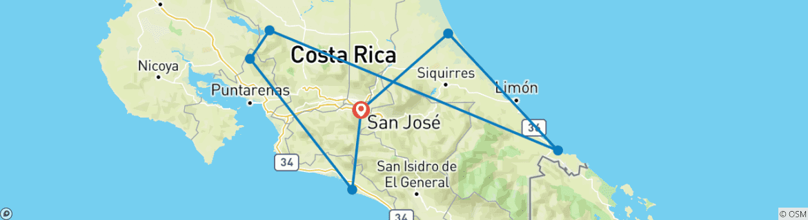 Map of The Best of Costa Rica (From Caribbean Coast to Pacific Side)