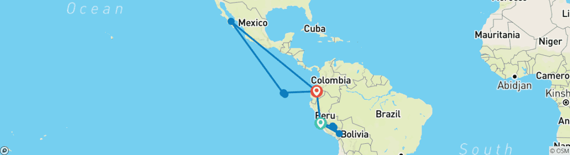 Karte mit der Reiseroute