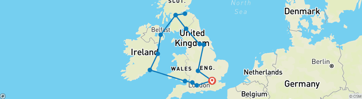 Map of Britain and Ireland Highlights (8 Days)