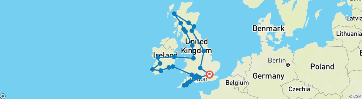 Carte du circuit Panorama de la Grande- Bretagne et de l'Irlande - 16 jours