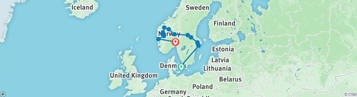 Carte du circuit La Scandinavie spectaculaire et ses fjords - classique, 15 jours