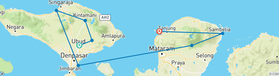 Image d'une carte montrant l'itinéraire du circuit