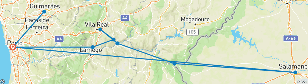 Image of a map showing the route of the tour