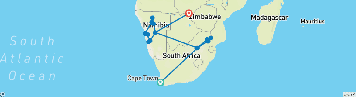 Kaart van Reizen: hoogtepunten in zuidelijk Afrika National Geographic
