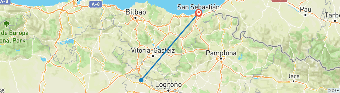 Image of a map showing the route of the tour