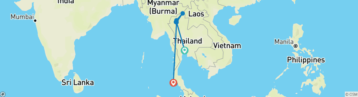 Karte von Thailand Highlights - 10 Tage