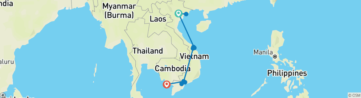 Map of Vietnam Highlights and Phu Quoc Island - 14 Days