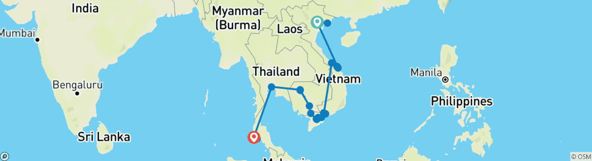 Map of Endless Beauty of Vietnam, Cambodia and Thailand - 19 Days