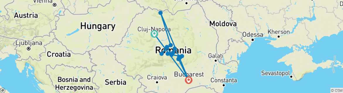 Map of Highlights of Romania