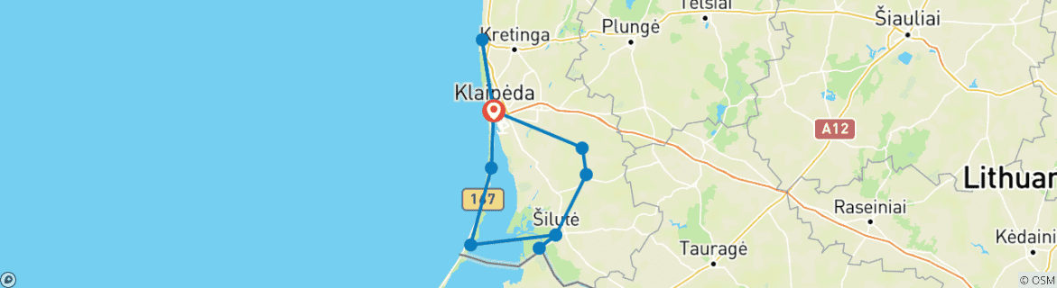 Map of Cycling along the Lithuanian Seaside (from Klaipeda)