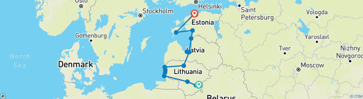 Image d'une carte montrant l'itinéraire du circuit