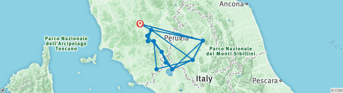 Image of a map showing the route of the tour