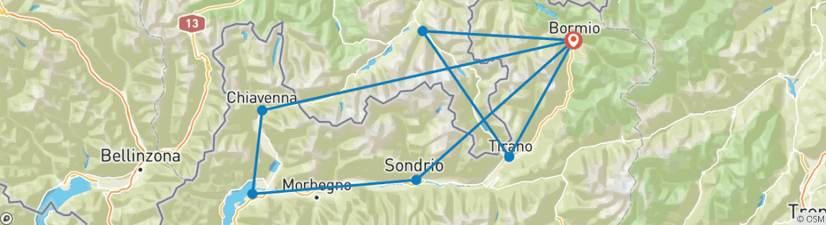 Mapa de grandes Alpes - circuito de lujo en bicicleta para grupos pequeños