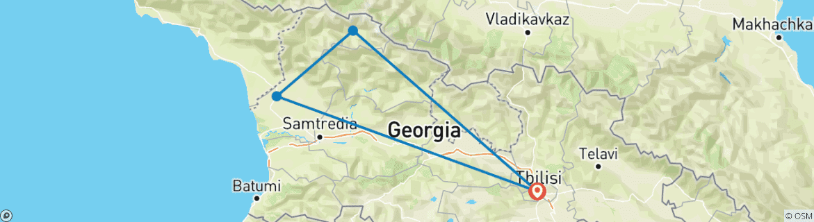 Mapa de Excursión rural en grupo pequeño de 4 días Samegrelo - Zemo Svaneti