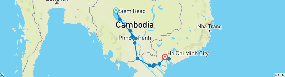 Image of a map showing the route of the tour