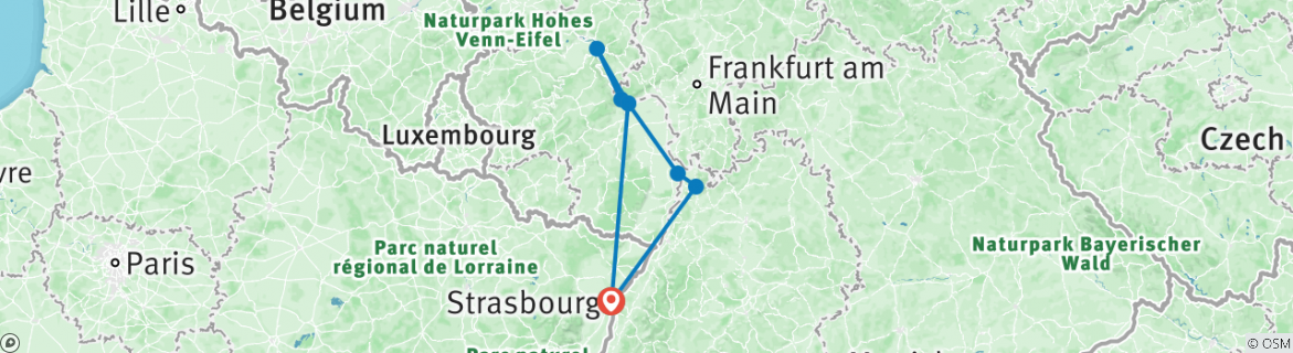 Image of a map showing the route of the tour