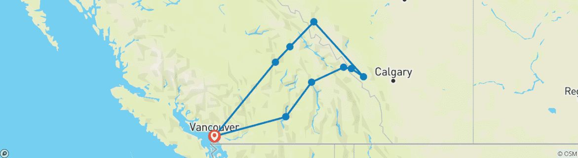 Image of a map showing the route of the tour