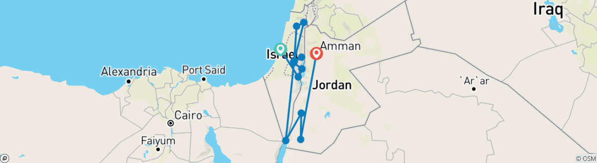 Mapa de Israel y Jordania en 7 días