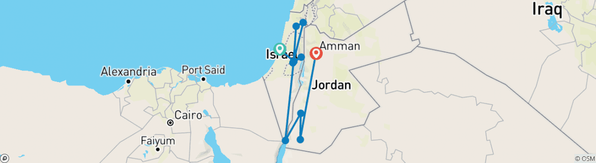 Carte du circuit Israël et Jordanie en 7 jours