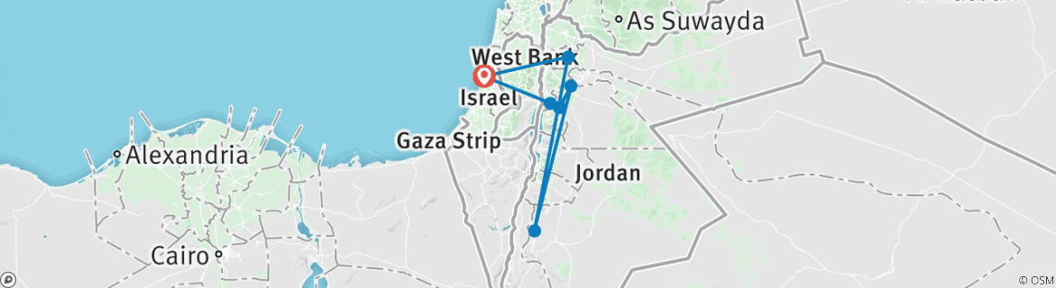 Carte du circuit Petra, Jerash, Madaba 3 jours à partir de Tel Aviv