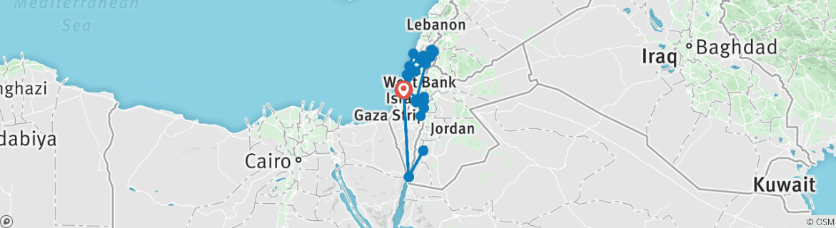 Carte du circuit Israël 10 jours avec Petra