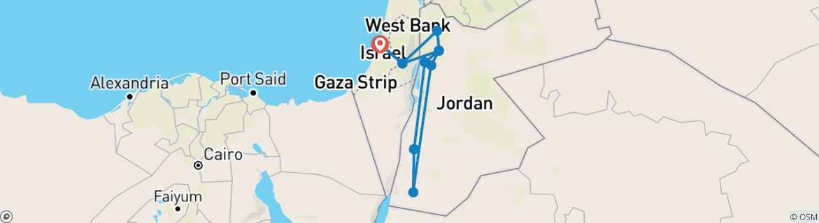 Carte du circuit Les incontournables du Royaume hachémite - Jordanie - au départ d'Israël - 4 jours