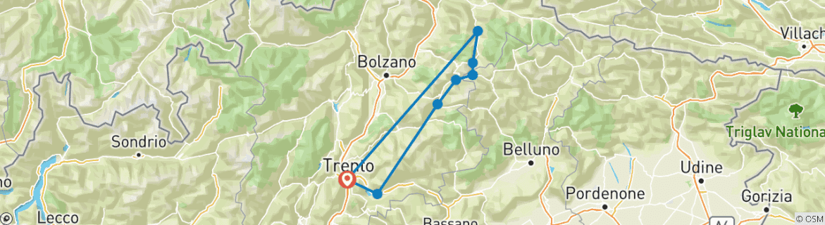 Map of The Dolomites-Small Group Bike Tour