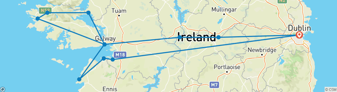 Karte von Westküste Entdeckungsreise ab Dublin - 3 Tage (Kleingruppenreise)