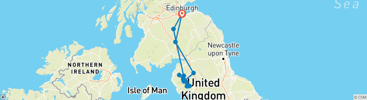 Image of a map showing the route of the tour