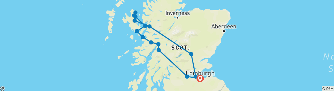 Map of 4-Day Isle of Skye & West Highlands Small-Group Tour from Edinburgh