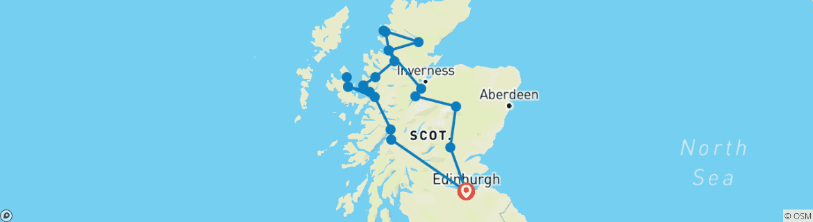 Kaart van Highland explorer - Skye & het verre noorden - een rondreis in kleine groep - vanuit Edinburgh - 5 dagen