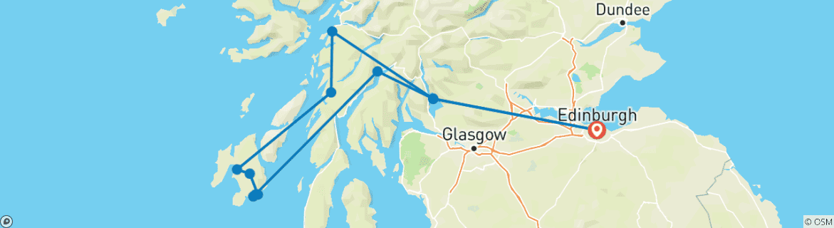 Image of a map showing the route of the tour