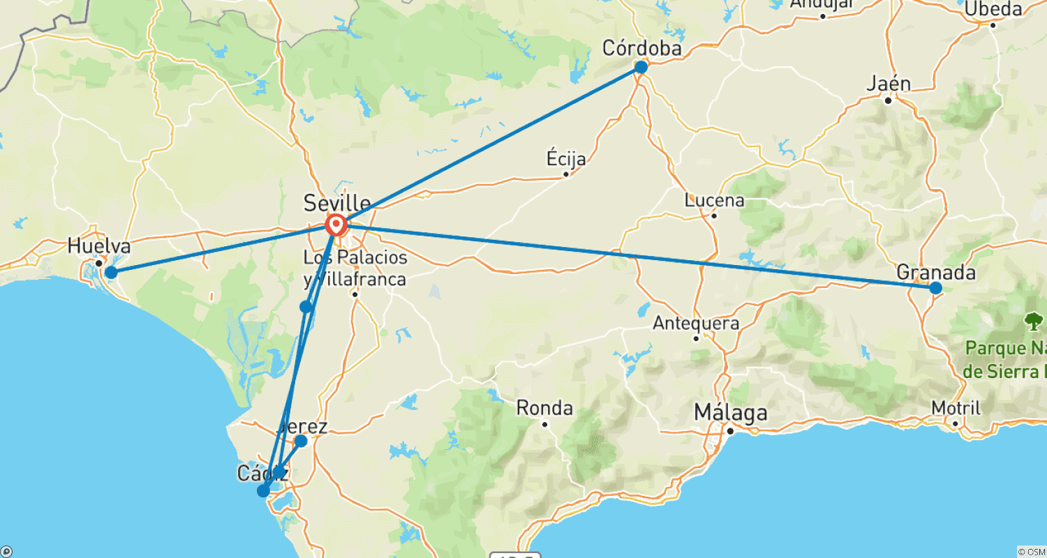 Mapa trasy: Family Club - Andaluzja: Tradycje, Gastronomia i Flamenco (rejs z portu do portu)