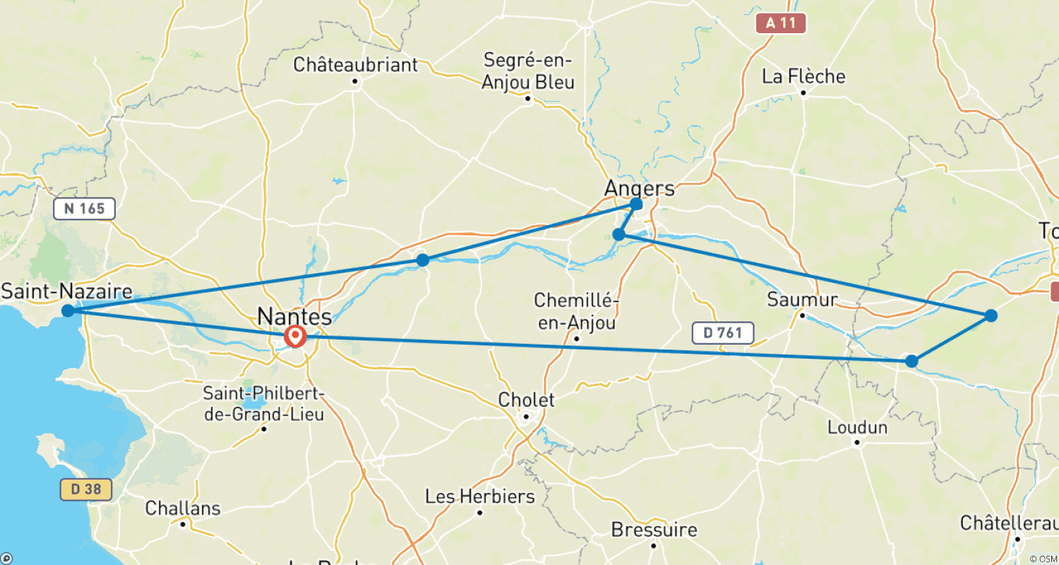 Mapa do percurso de Natal no Loire