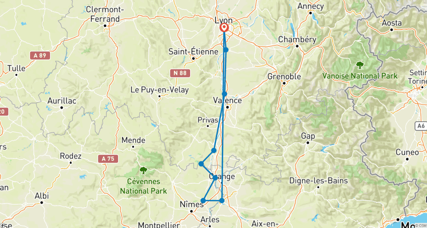 Mapa trasy: Camargue i dziki Rodan.