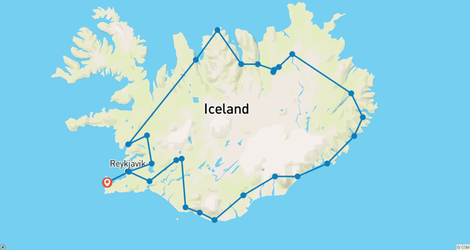 خريطة مسار جولة إرشادية لمدة 9 أيام | Iceland Complete - نسخة الأضواء الشمالية