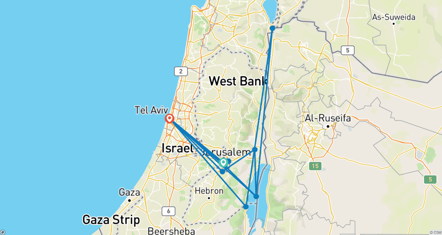 Mapa trasy: 5 dni w Izraelu
