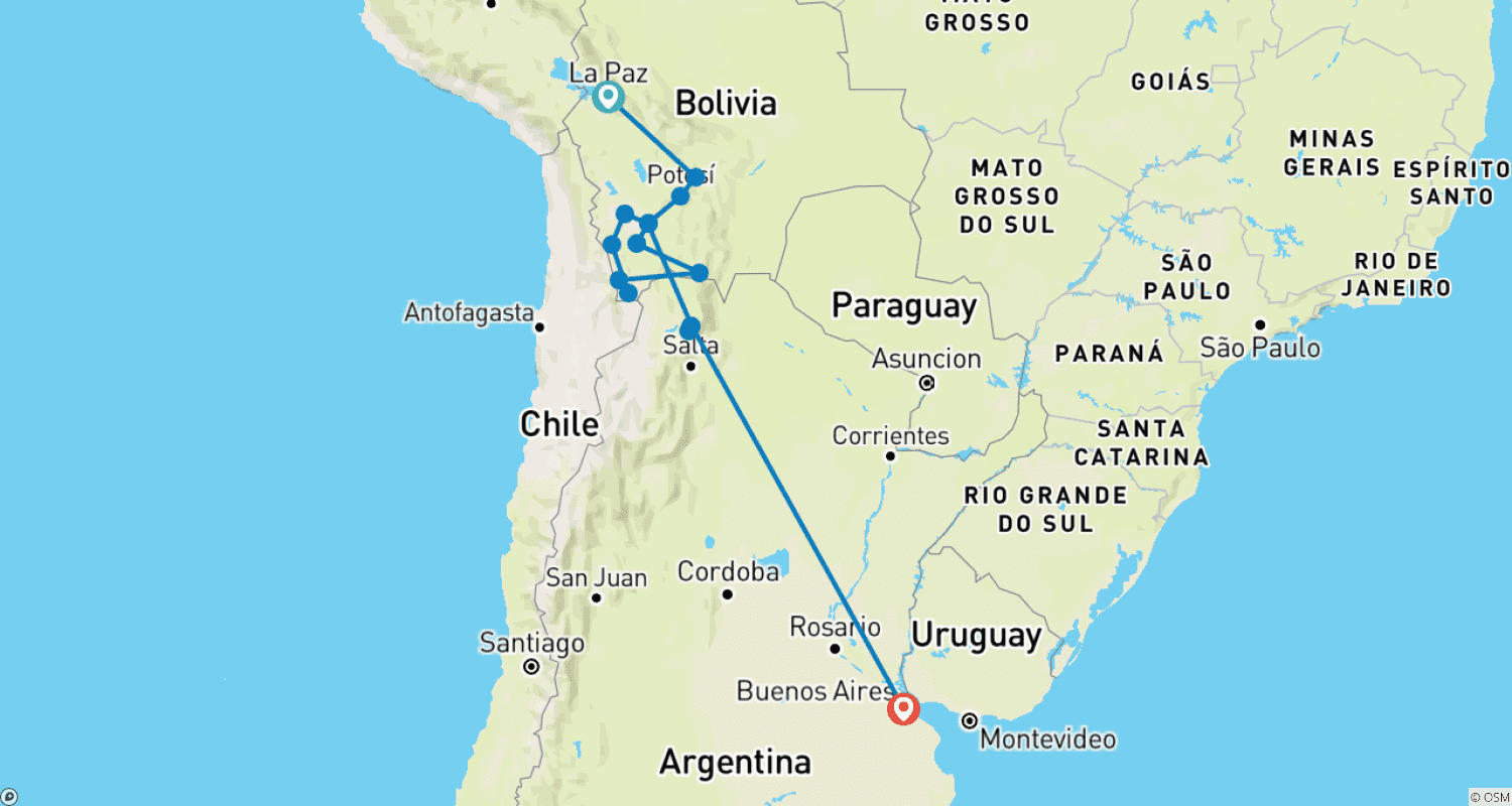 ボリビアとアルゼンチンの最高の旅のルートマップ