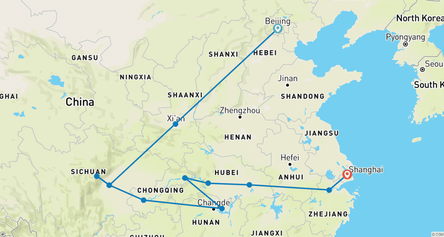 中国と長江の最高の旅のルートマップ
